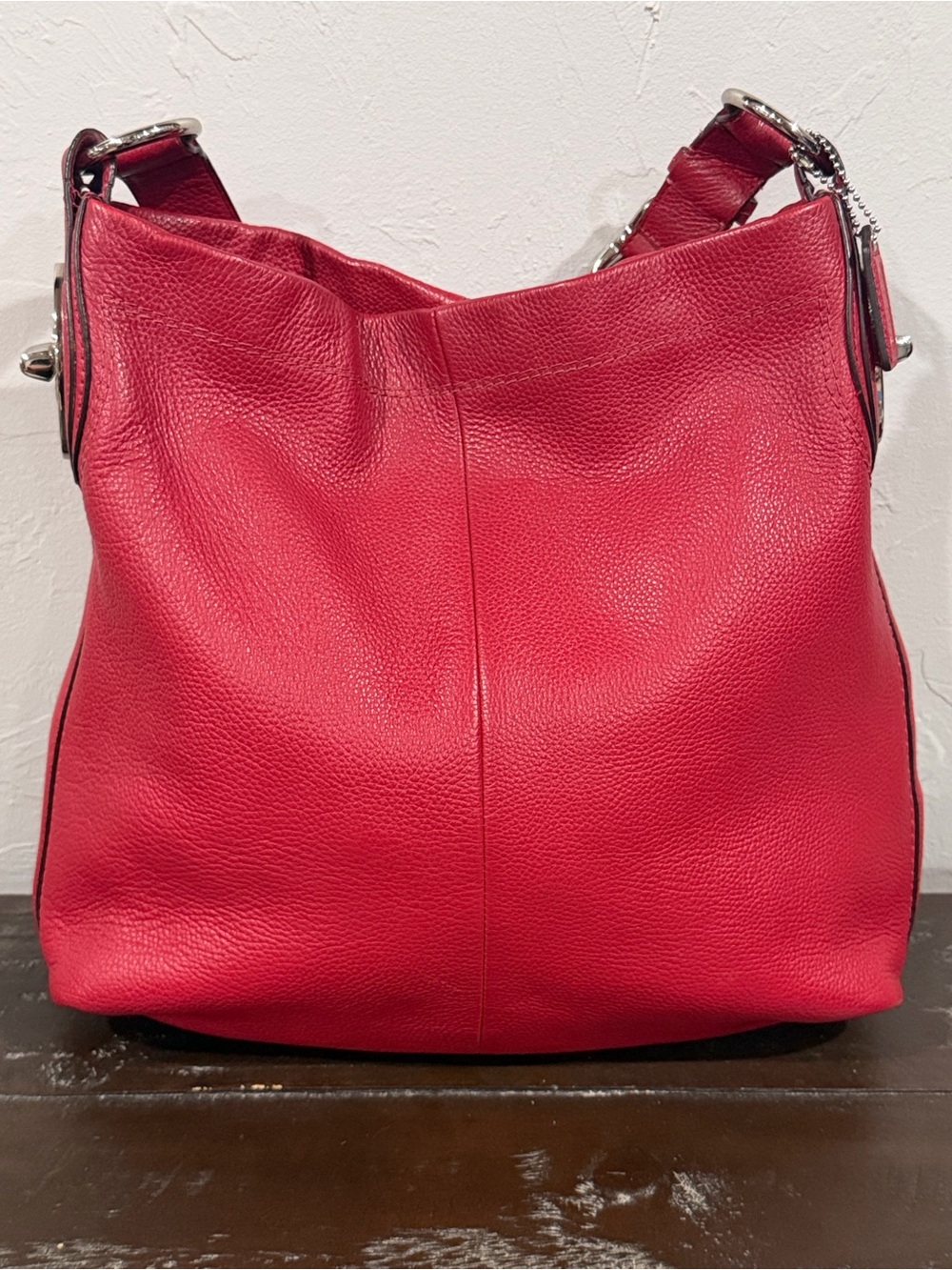 Coach Red Pebbled Leather Penelope Hobo Shoulder Bag F16535